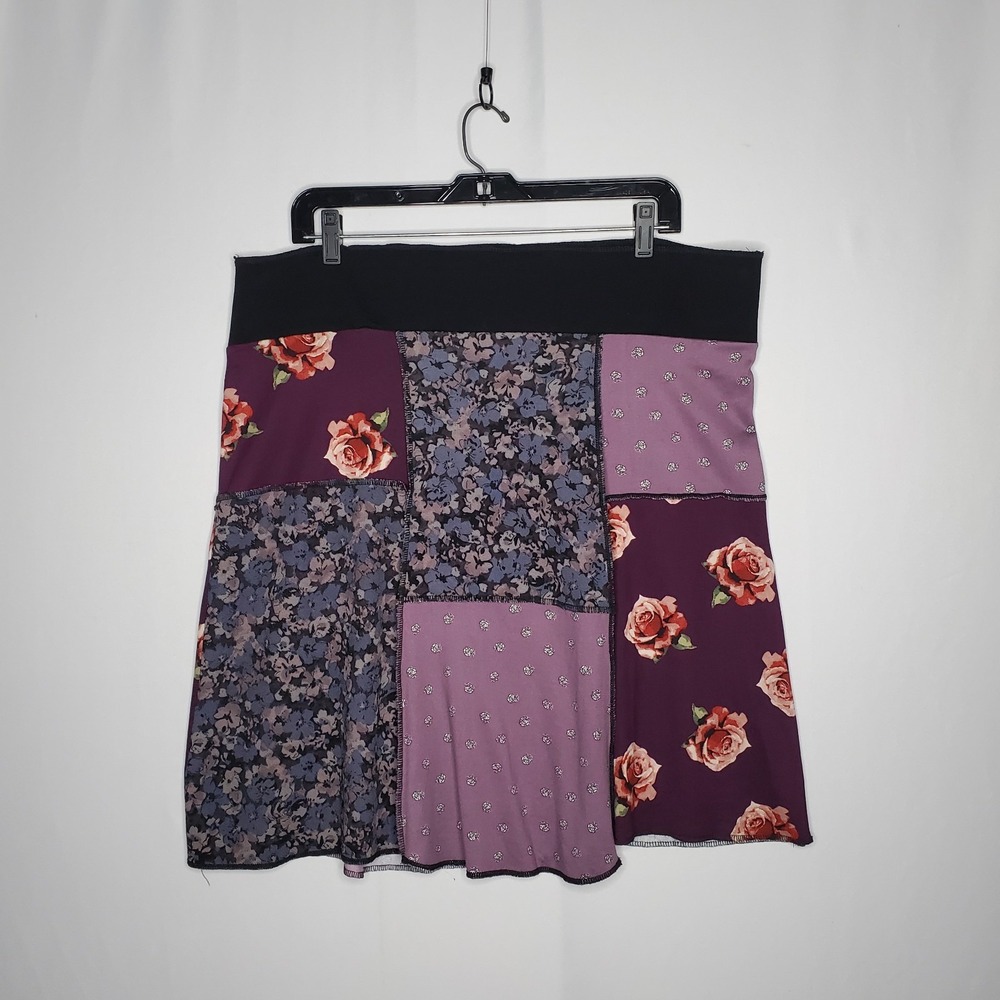 Patchwork Mini Skirt Women 12 Purple Dark Floral Whimsygoth Romantic Cottagecore
